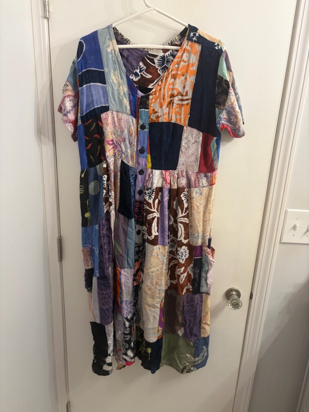 Multicolor Patchwork V-Neck Midi Dress